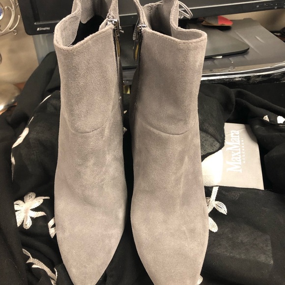 Genuine Grey Suede High Heel Boots Booties - Picture 6 of 6